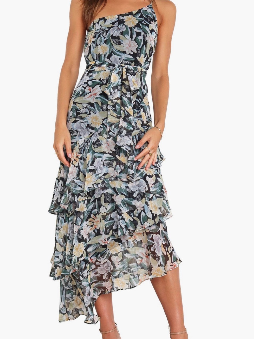 Petal & Pup Amren One-Shoulder Tiered Midi Dress